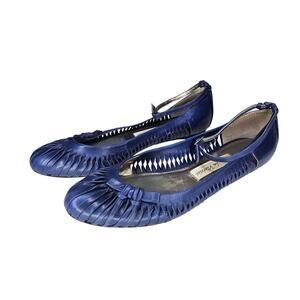 Pour La Victoire Cezanne Blue Leather Ballet Flats Ankle Strap 9.5